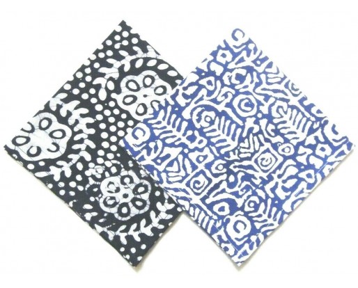 Set of 2 - Cotton Tribal Blue Printed Pocket Square Handkerchief Hanky 12.5"